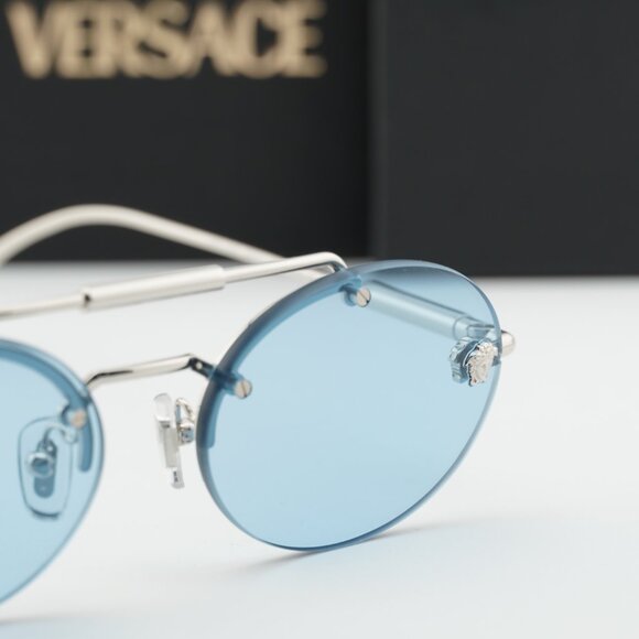 Versace VE2295 1000/1 Oval Sunglasses - Silver/Light Blue main image 8